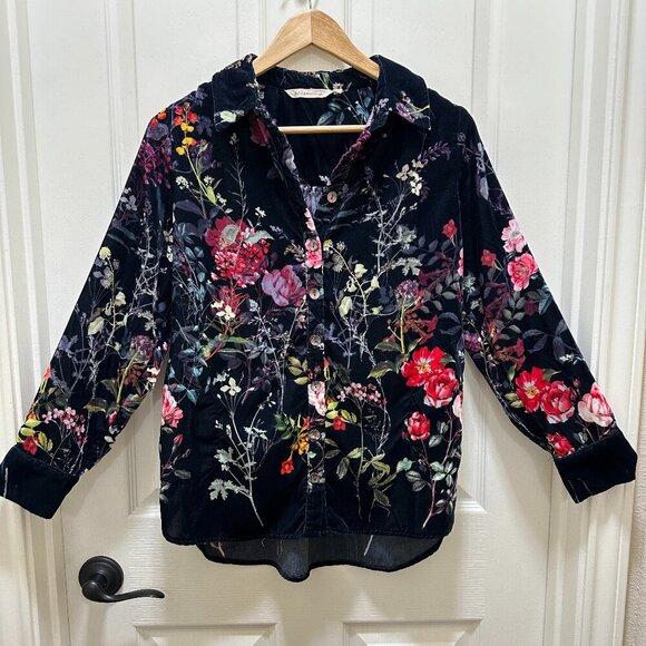 Soft Surroundings Women's Soft Velvet Tunic Top Size P/S Floral Button Up Boho - Picture 6 of 14